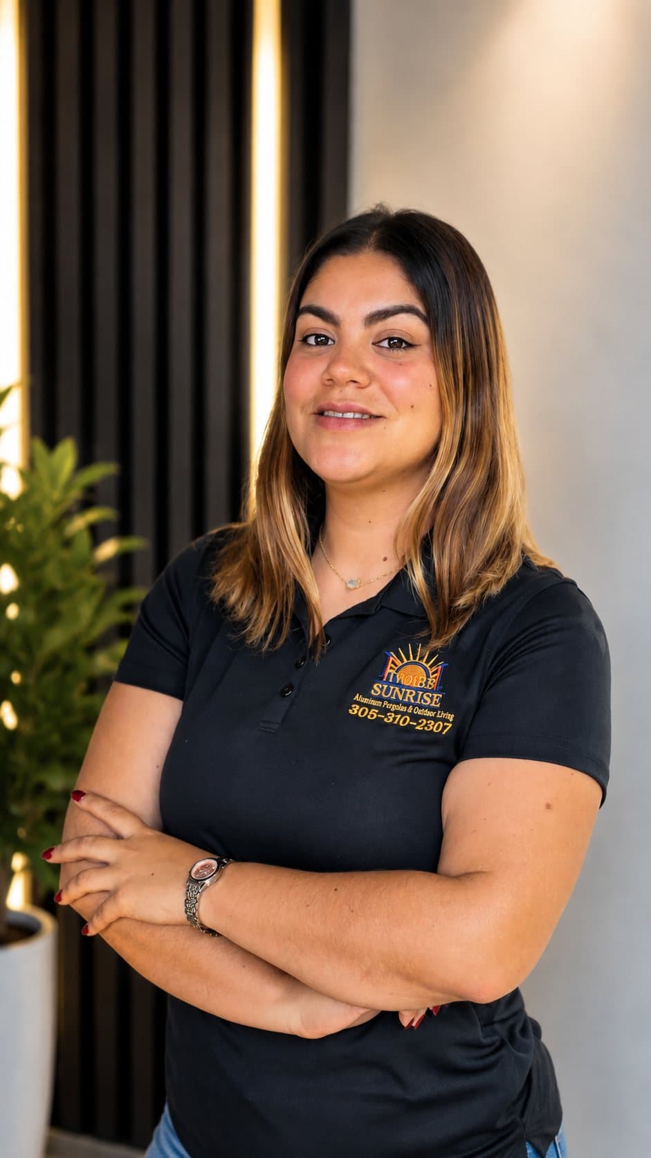 Diane, dueña de Two BB Sunrise, con el polo negro de la empresa